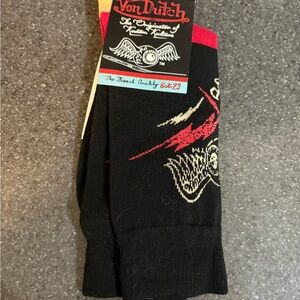 Von Dutch Black Socks with Red and White Design